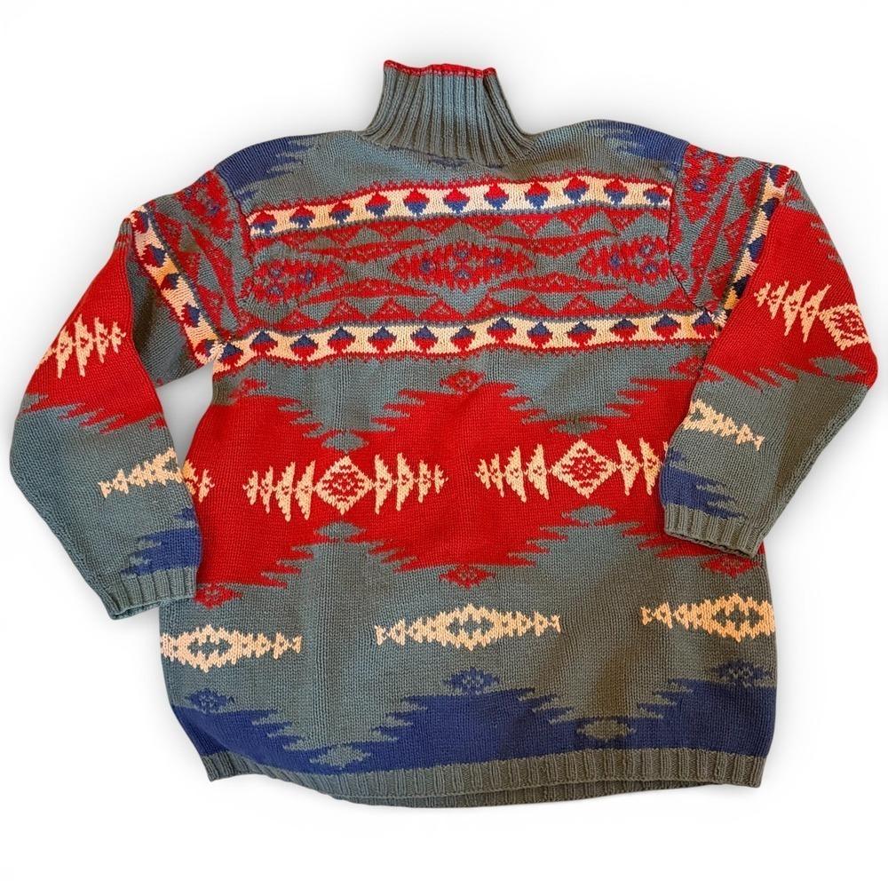 RALPH LAUREN COUNTRY Vintage‎ Hand Knit Southwestern Wool Turtleneck Sweater L